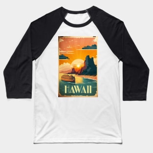 Hawaii Beach Vintage Travel Art Poster Baseball T-Shirt